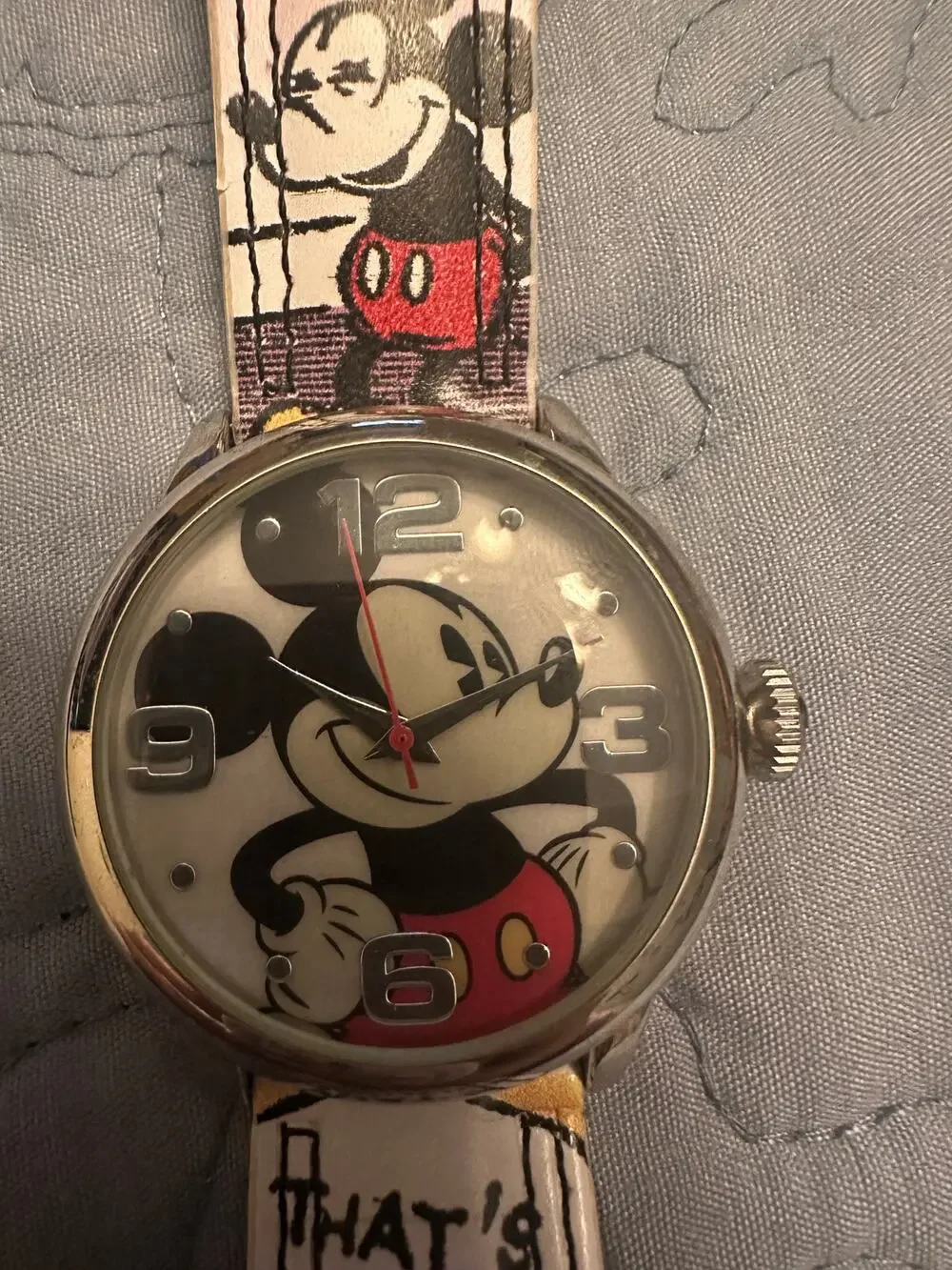 NWOT Disney Mickey Mouse Watch MZB Mck958h15 Silver Case Multicolor Cartoon Band